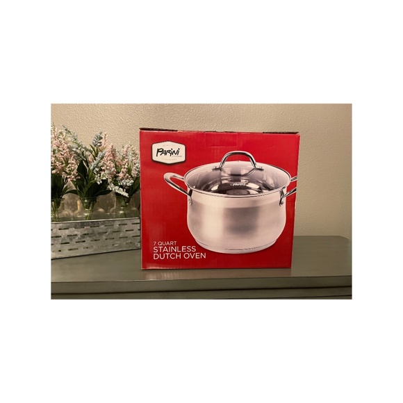 Parini 7 Quart 304 Stainless Steel Dutch Oven with Tempered Glass Lid-New in Box - Picture 1 of 7